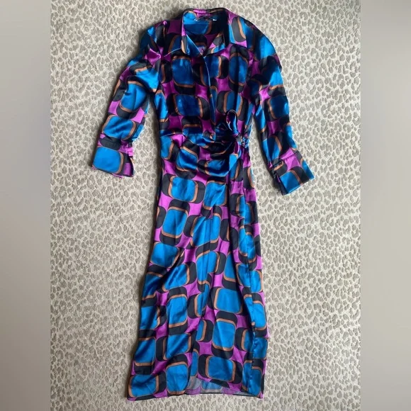 Zara Blue and Purple Geometric Maxi Dress - Picture 2 of 16